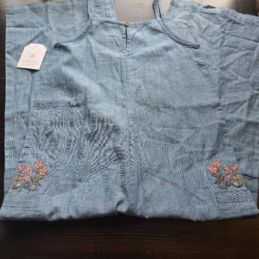 Little Co Girls Sz 8 Embroidered Floral 100% Organic Cotton Wide Leg Romper NWT - Picture 2 of 6